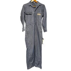 VTG Big Mac Herringbone Denim Coveralls Sz 36 S Made in USA Workwear Jumpsuit